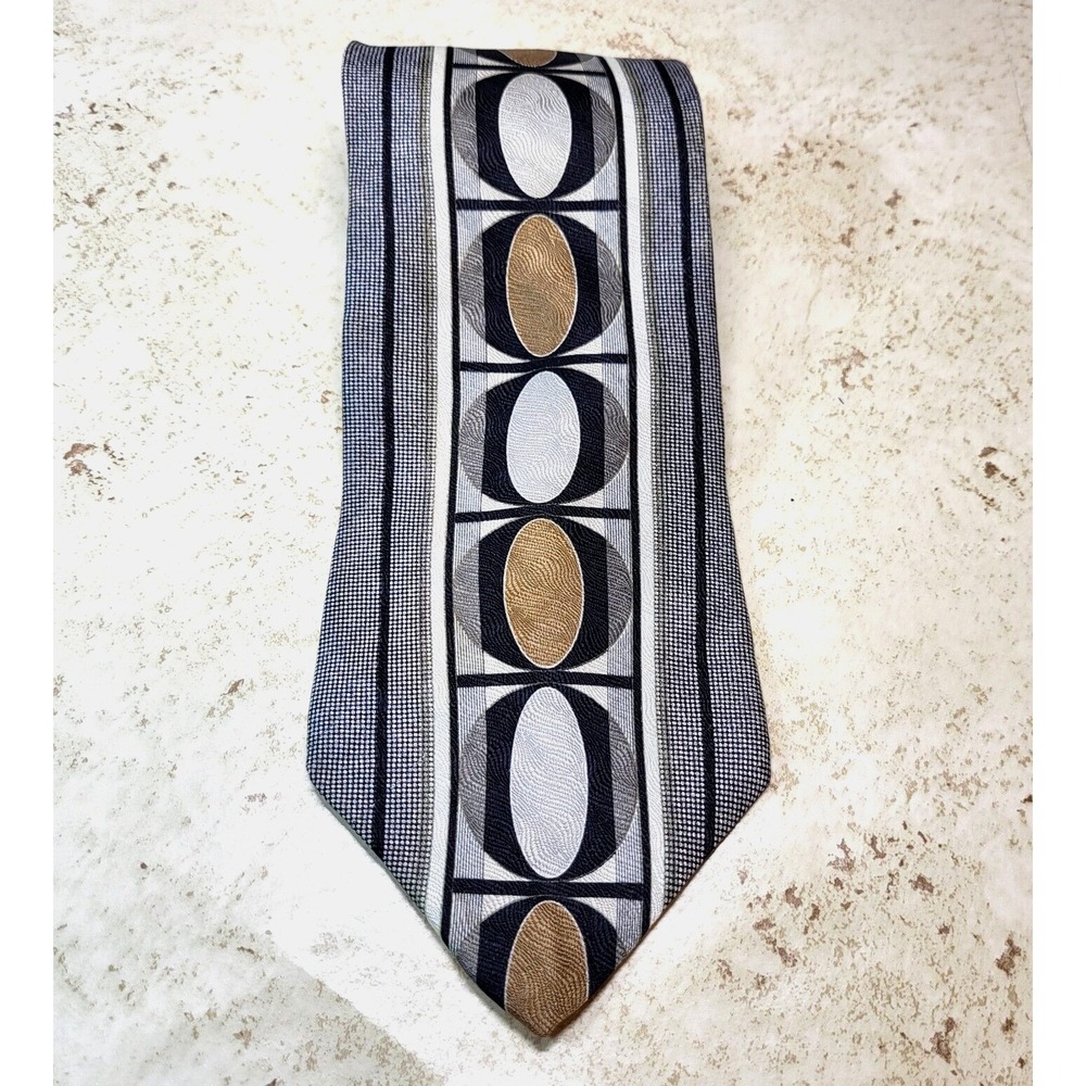Conte di Milano Geometric Black/Brown/Gray Textured Silk Pointed Tie USA